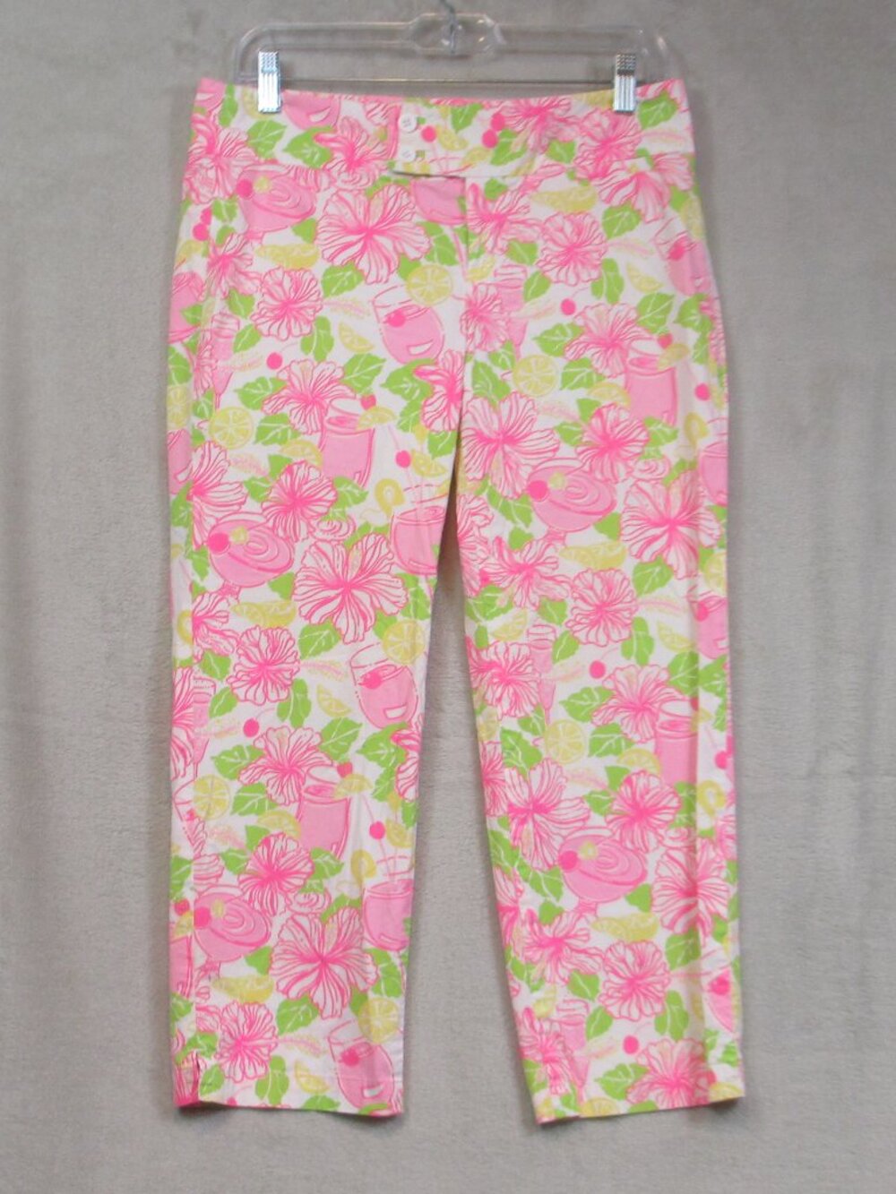 Lilly Pulitzer Vacation Tropical Floral Citrus Lemon Print Cropped Capri Pants 6